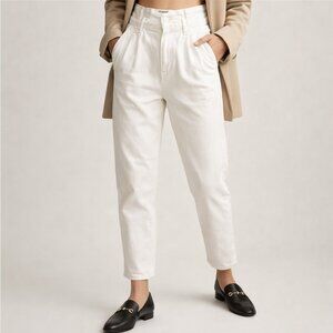FRAME Blanc High Waist Pleated Cropped Tapered Jeans White Size 28